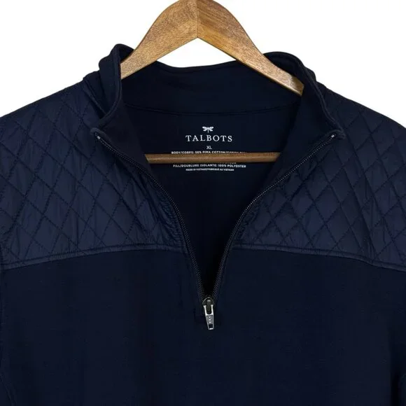 Talbots Navy Blue Pull Over Quarter Zip Sweatshirt Size XL Pima Cotton Preppy - Picture 2 of 9